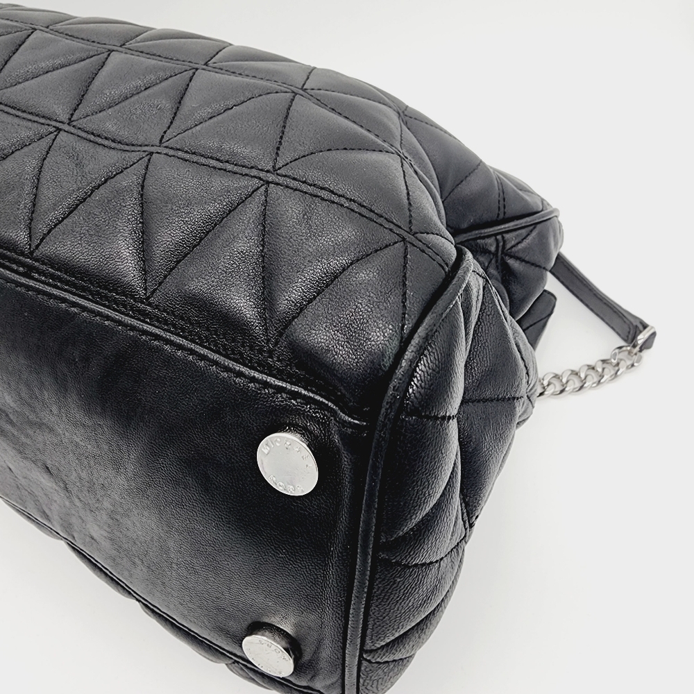 Michael Kors Black Quilted Leather Shoulder Tote with Silver Chain - Picture 10 of 16